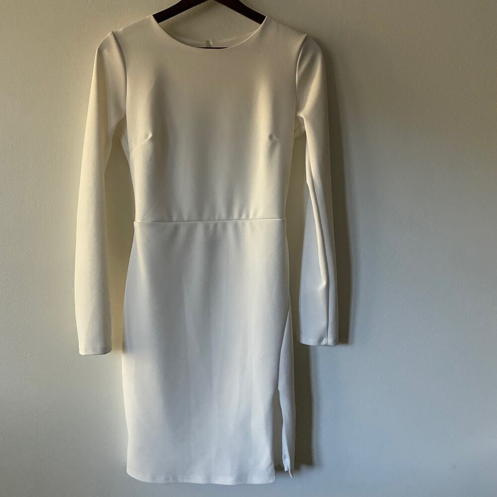Lulus Ivory White Long Sleeve Open Back Fitted Dress Women's Size S Made in USA